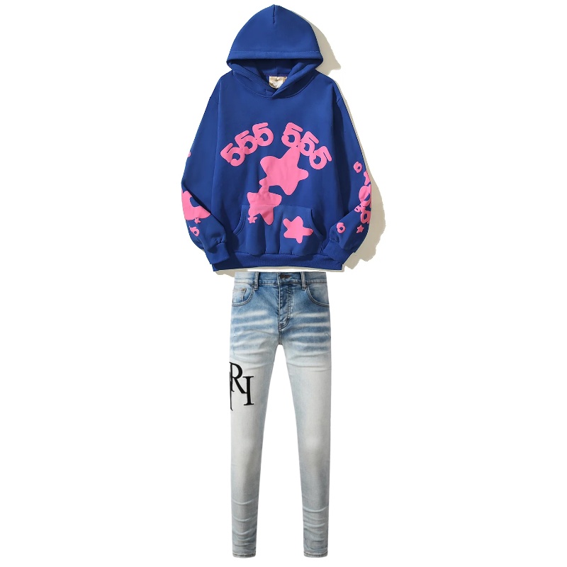 Sp5der Beluga Hoodie Blue and Black + Amiri Jean 8910