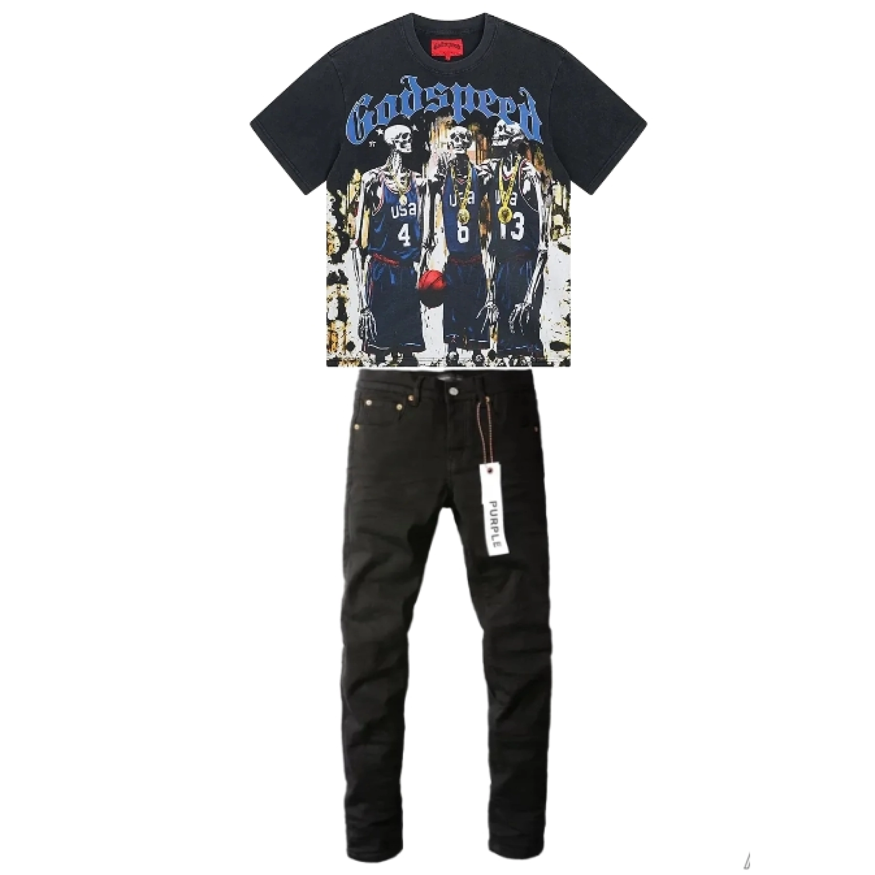 Godspeed Dream Team Tee Grey Wash+Purple Brand Jeans