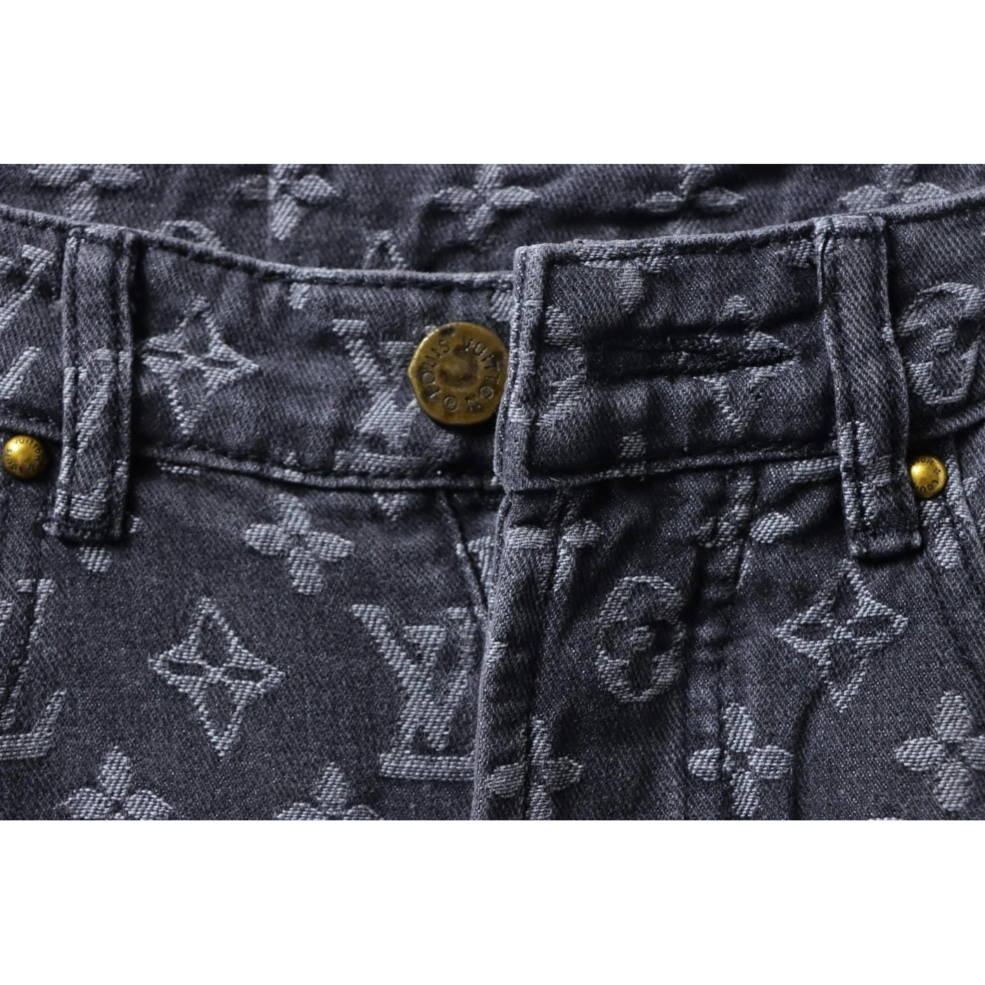 Louis Vuitton All-over Print Distressed Jeans Black