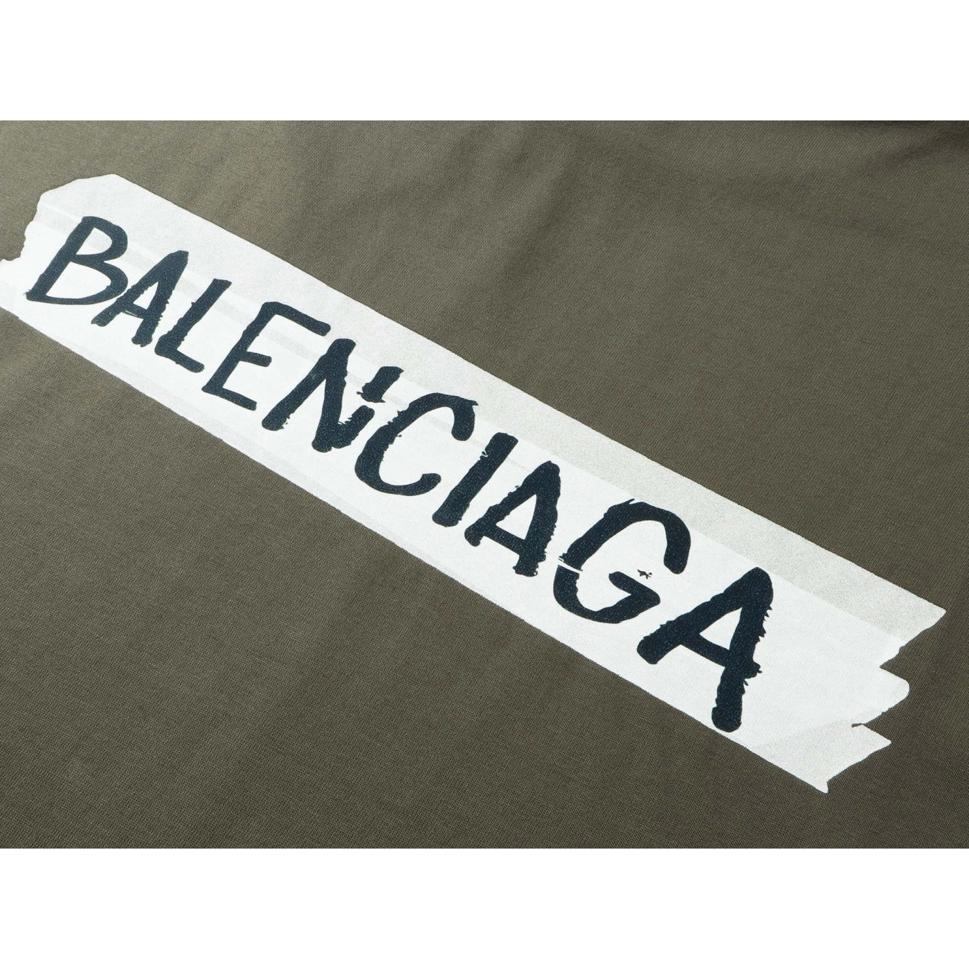 Balenciaga Masking Tape Printed Washed Distressed T-shirt Black/White/Olive Green