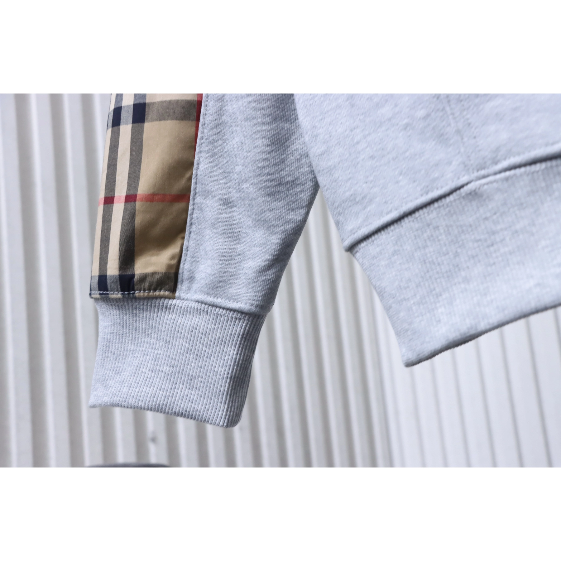 Burberry Zip-Up Hooded Jacket Side Check Print Panel Detai Grey