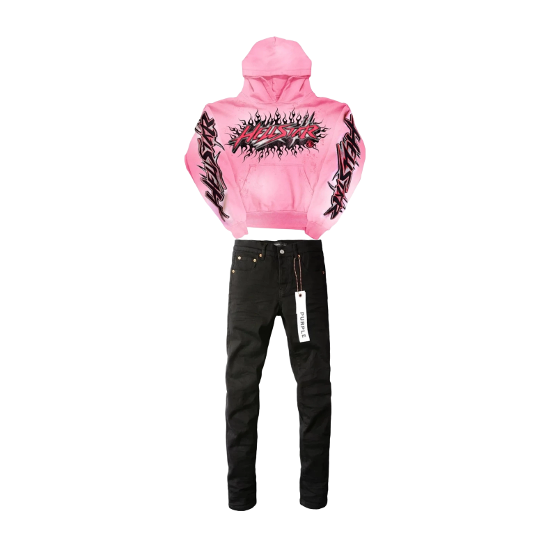 Hellstar Brainwashed Without Brain Hoodie Pink+Purple Brand Jeans