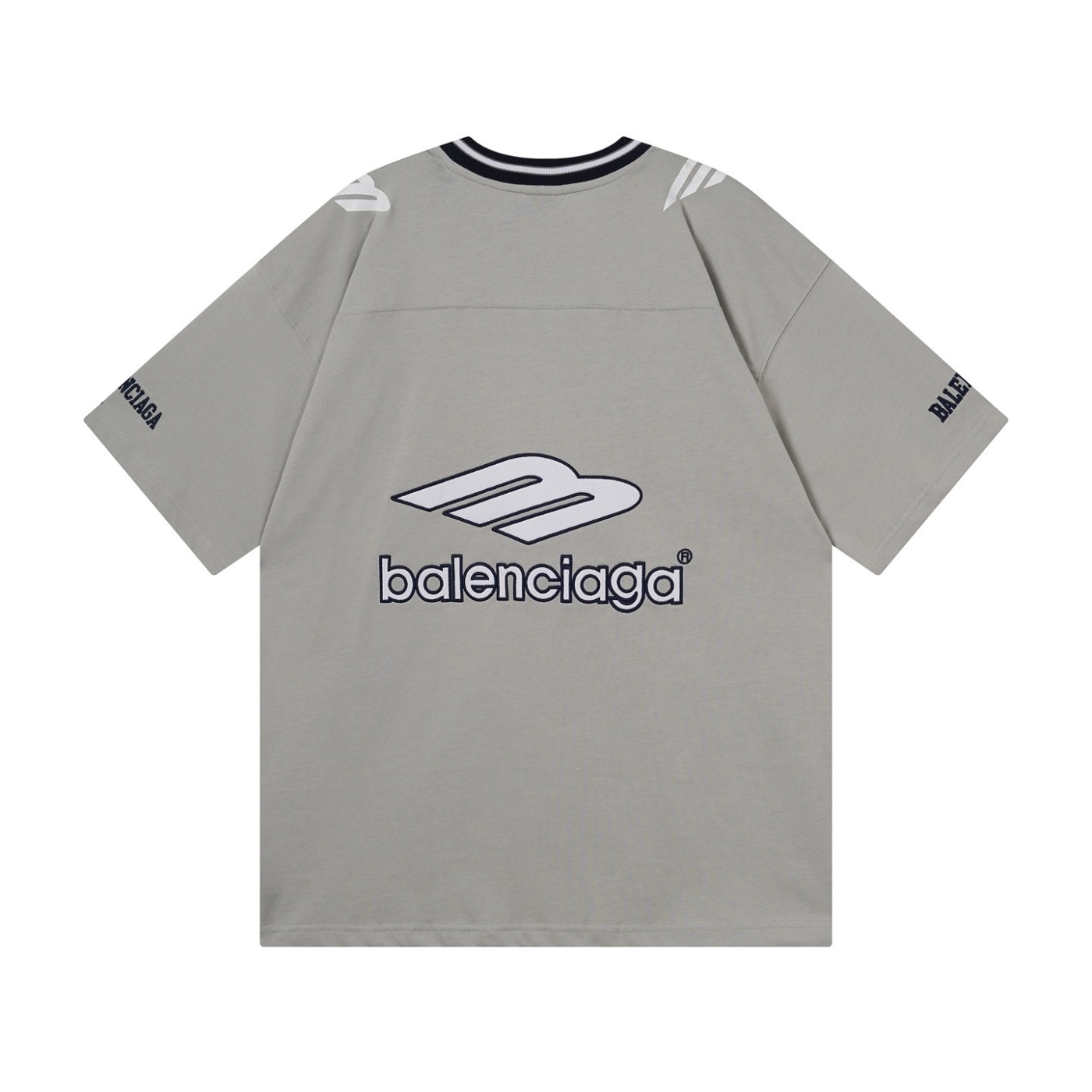Balenciaga 3B Silhouette Ribbed V-neck Printed T-shirt Black/Dark Blue/Gray