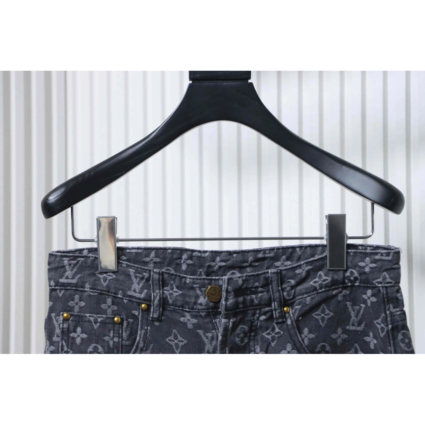 Louis Vuitton All-over Print Distressed Jeans Black