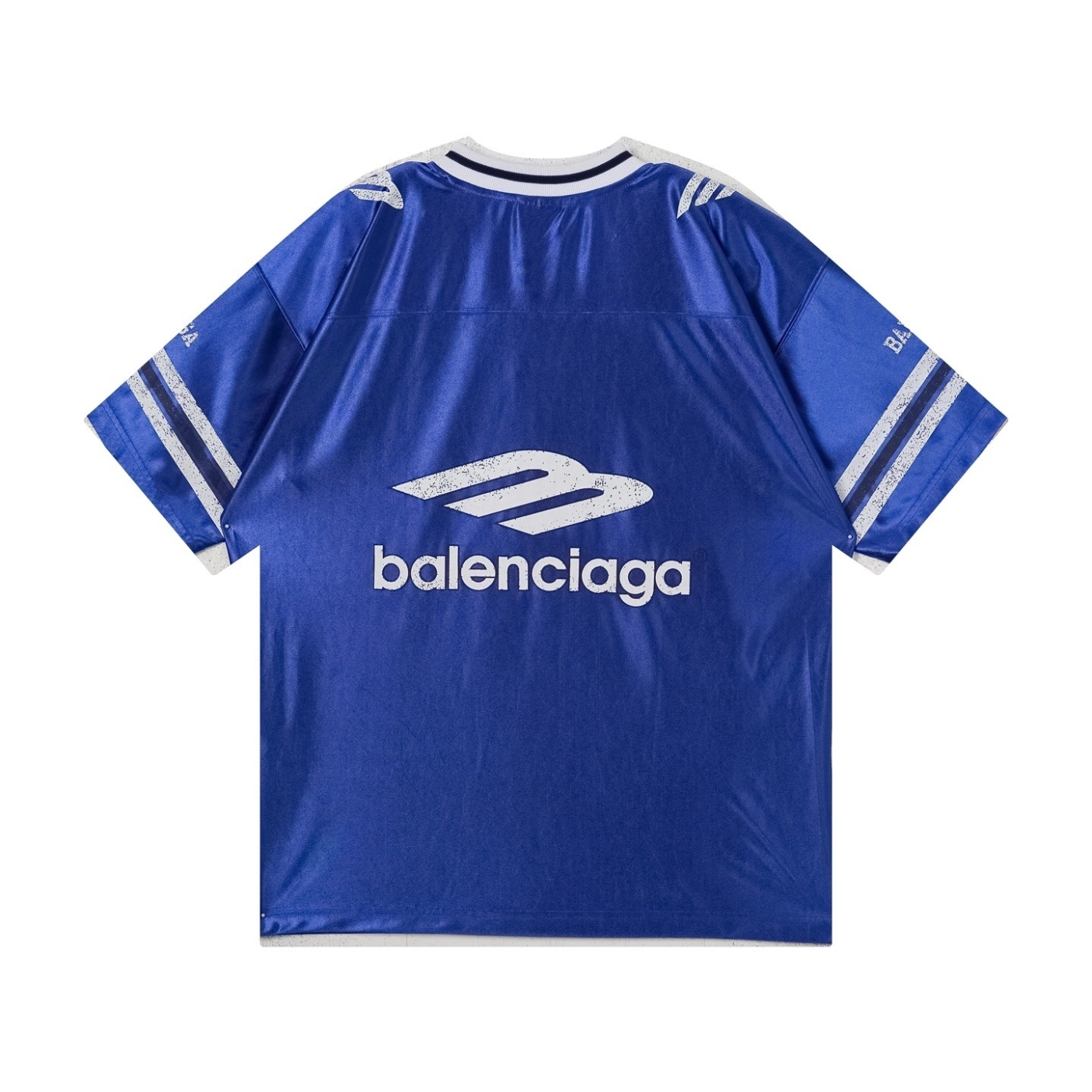 Balenciaga 3B Silhouette Ribbed V-neck Printed T-shirt Black/Blue/Gray