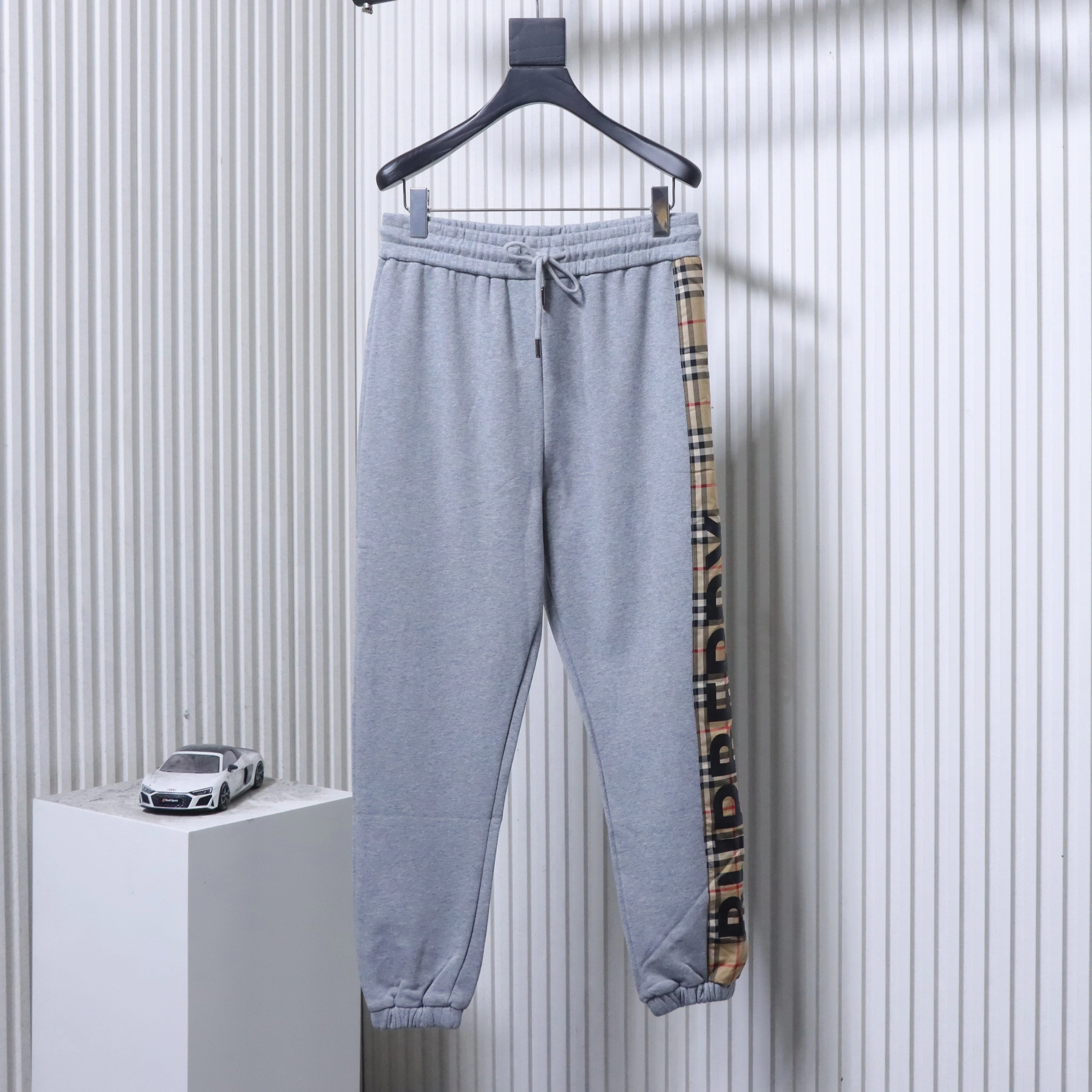 Burberry Side-Lettering Check Trousers Grey