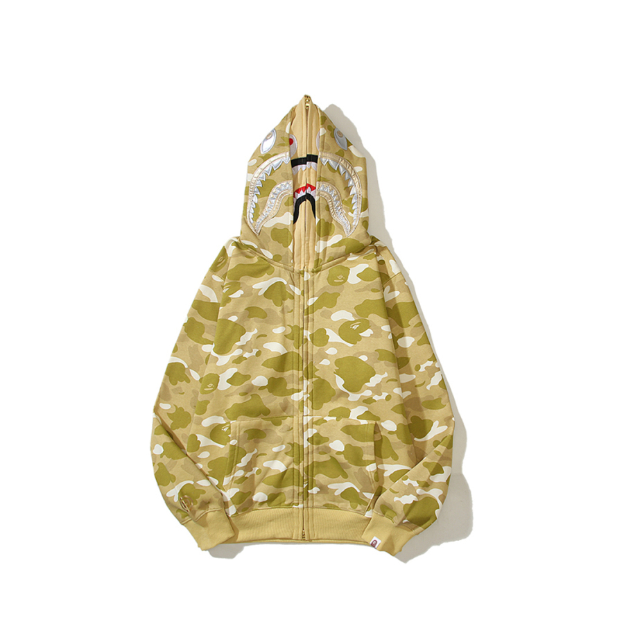 BAPE Hooded Shark Head Padded Camo Hoodie Yellow