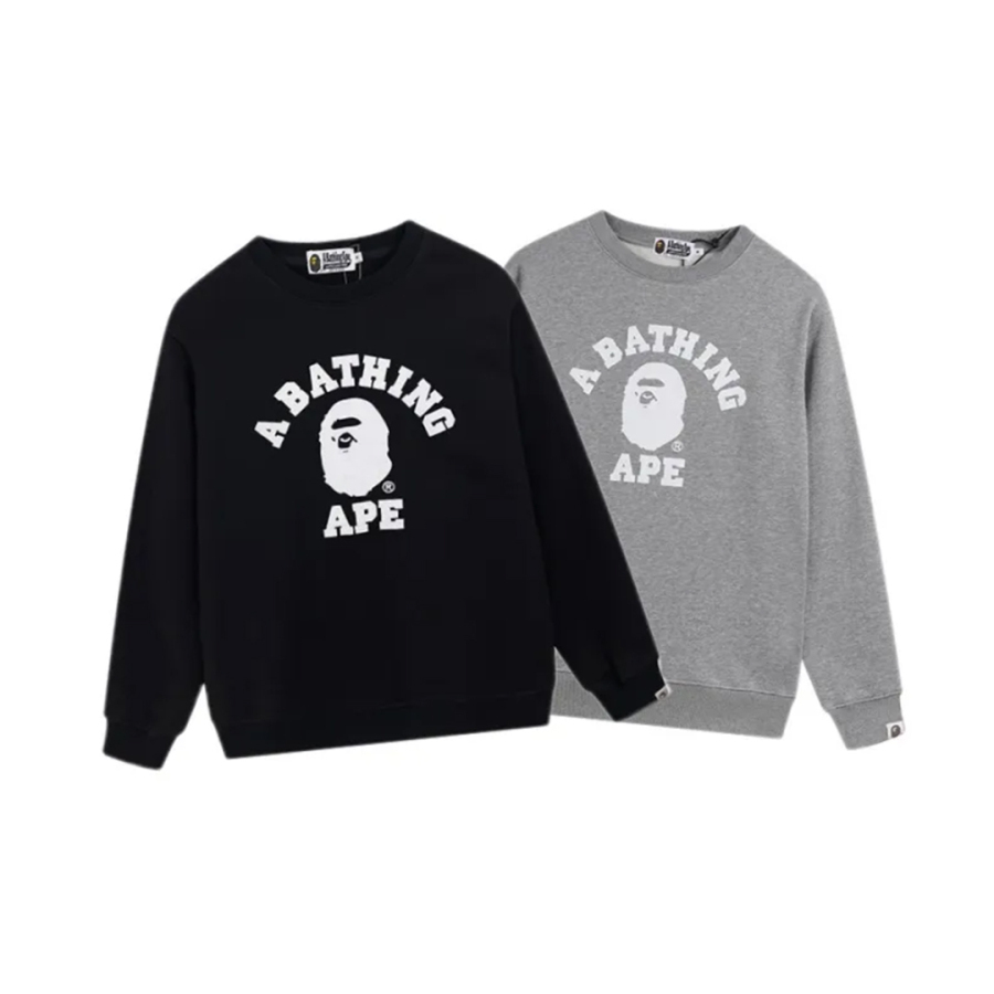 BAPE Printed Letter Crew-neck Hoodie Black & Grey