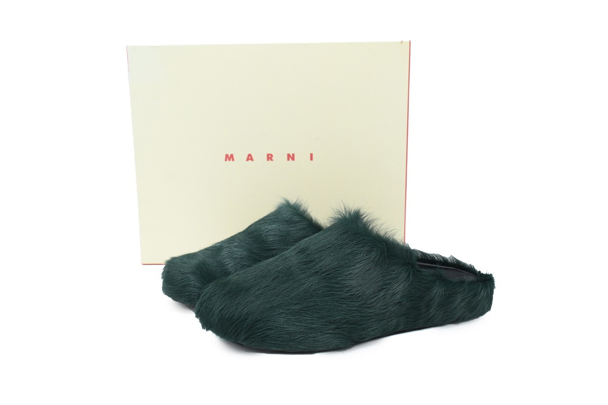 Marni Loafers Long-hair Calfskin Fussbett Sabot Deep Green Slippers