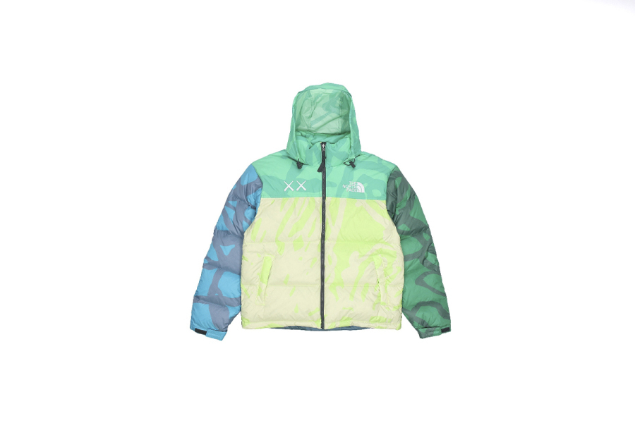 The North Face x KAWS Youth Retro 1996 Nuptse Jacket KW Safety Green Nuptse Print NF0A7WLX