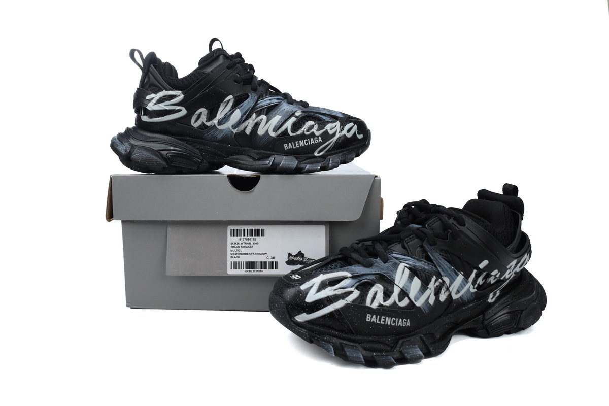 Balenciaga Track Sneaker Black White Graffiti 542436 WTRHW 1090
