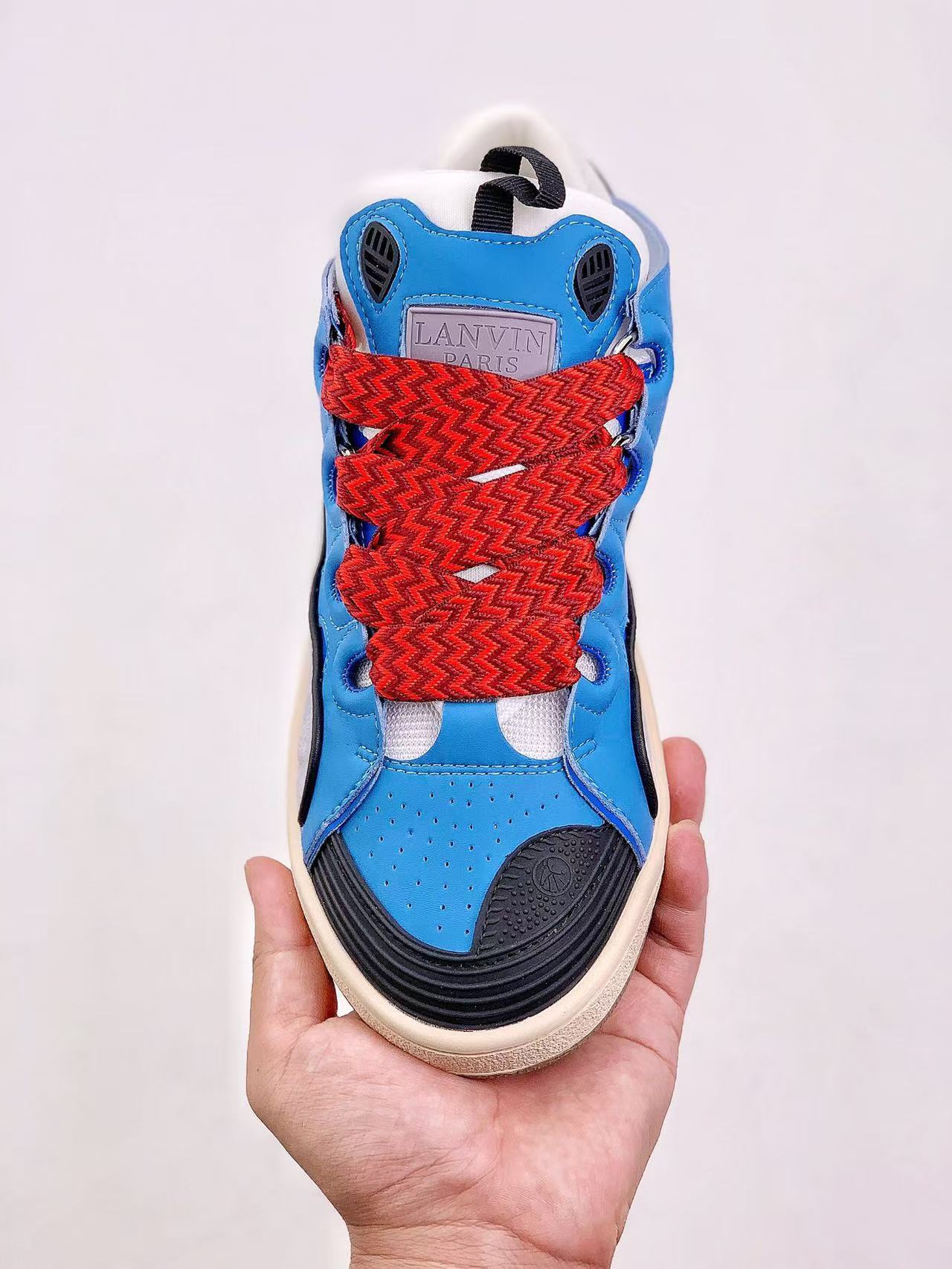 Lanvin Blue and Red Lace Sneakers