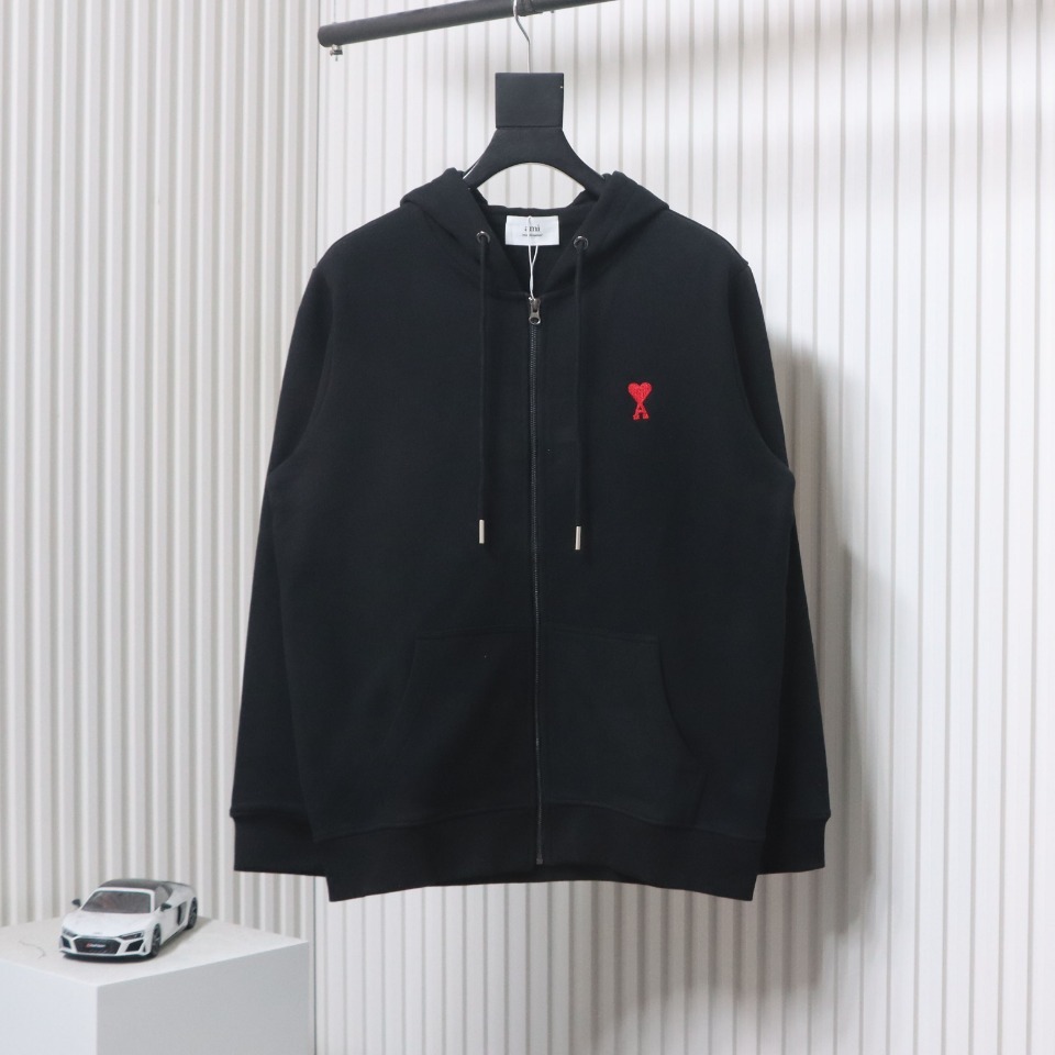 AMI Paris Ami de Coeur Cotton Zip Hoodie Black
