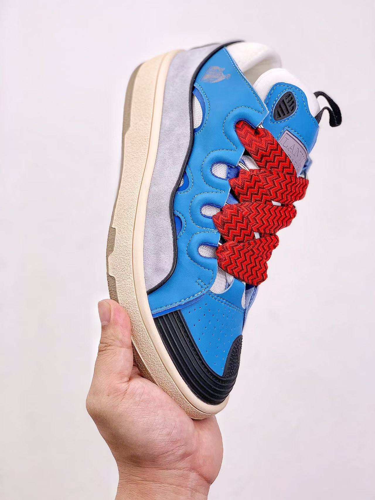 Lanvin Blue and Red Lace Sneakers