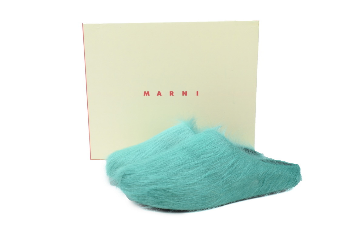 Marni Loafers Long-hair Calfskin Fussbett Sabot Light Green Slippers