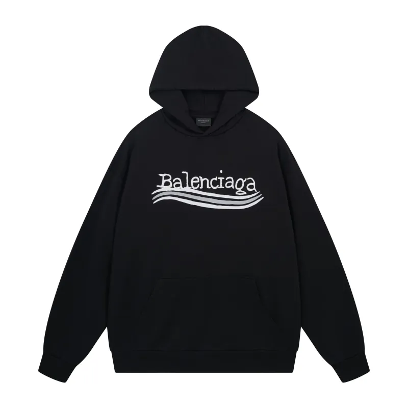 Balenciaga Back Fit Medium en molleton sec peint noir délavé et blanc Hoodie