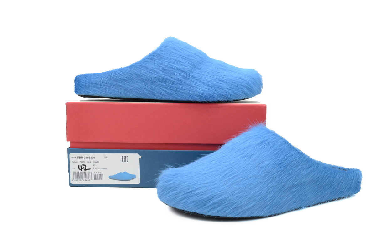 Marni Loafers Long-hair Calfskin Fussbett Sabot Blue Slippers