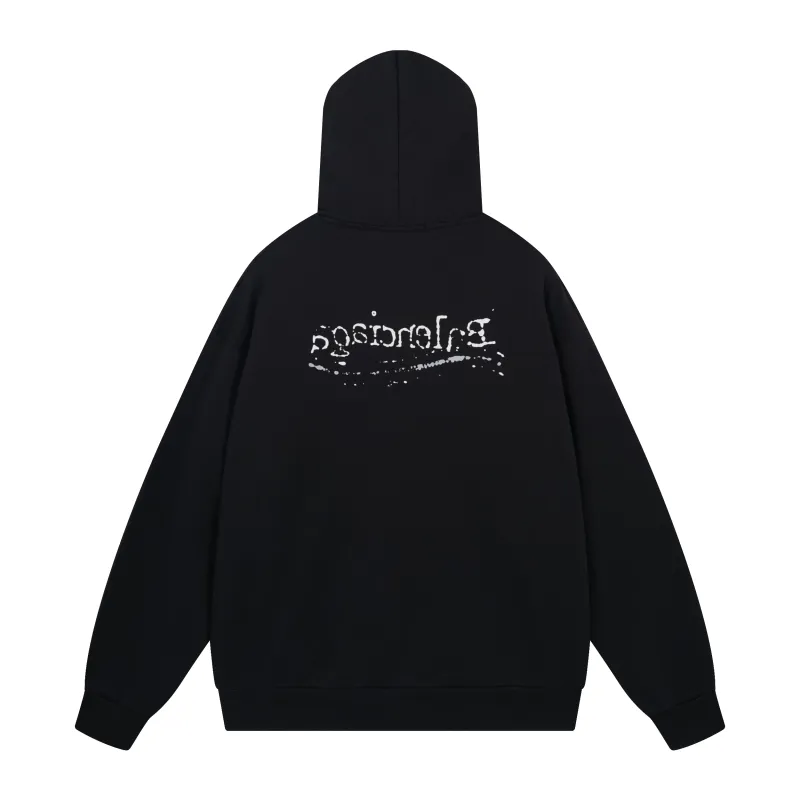 Balenciaga Back Fit Medium en molleton sec peint noir délavé et blanc Hoodie