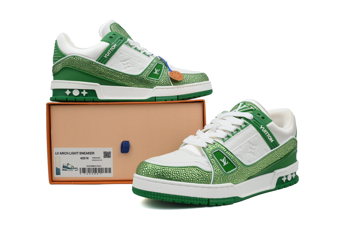 Louis Vuitton Trainer Green White Swarovski