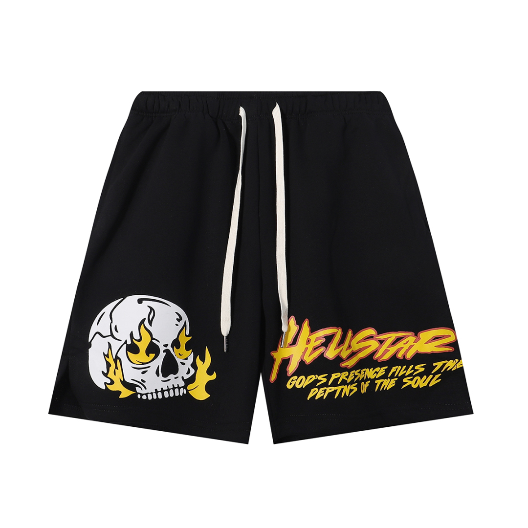 Hellstar Angry Skull Print Logo Black Shorts