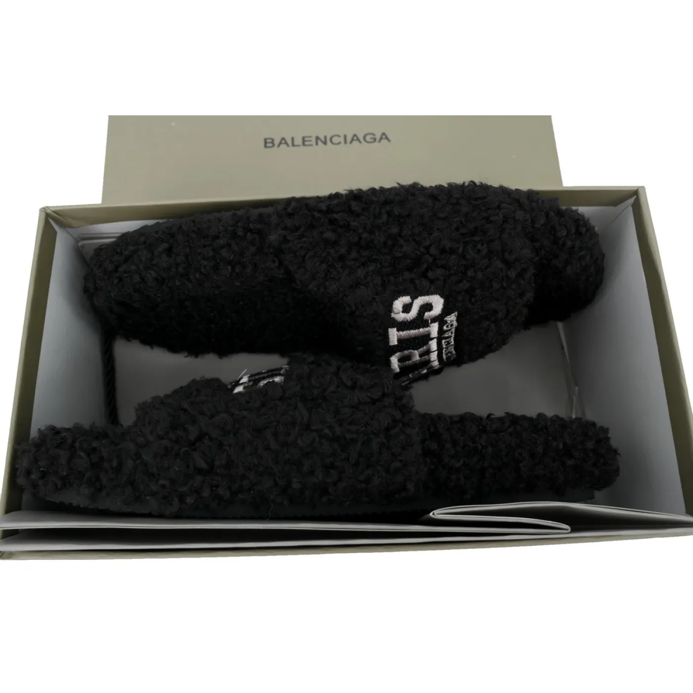 Balenciaga Cities Paris Furry Slide Black