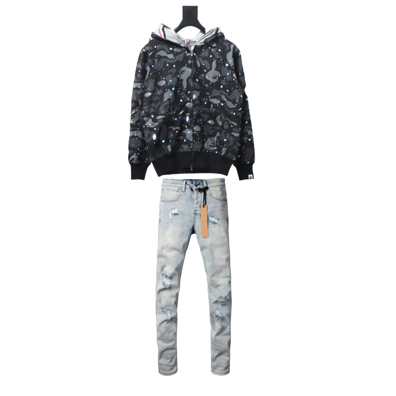BAPE Space Camo Shark WGM Full-Zip Hoodie Black Glowing + Ksubi Jean 3001
