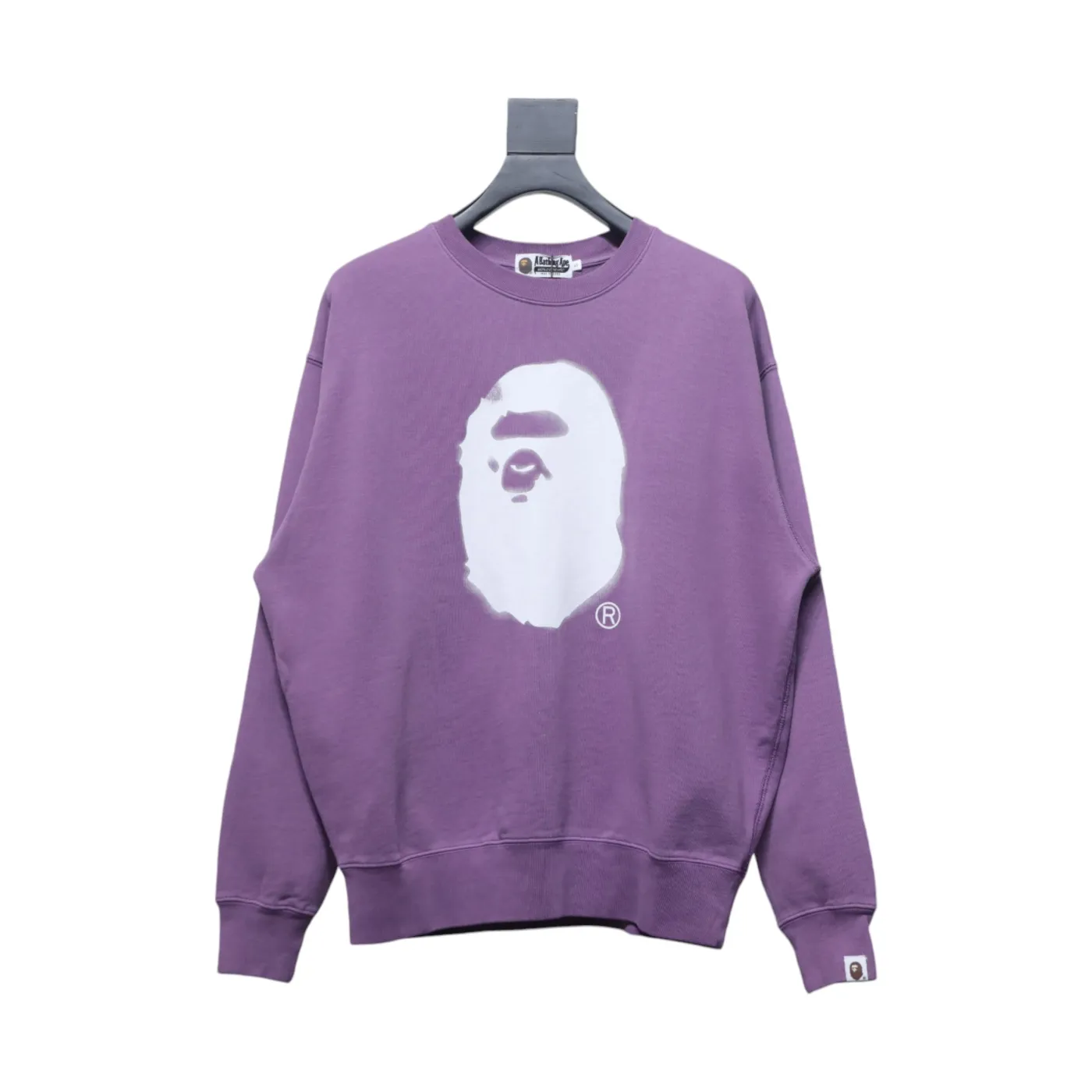 Bape Back Logo Lettering Ape Head Print Sweatshirt Purple White