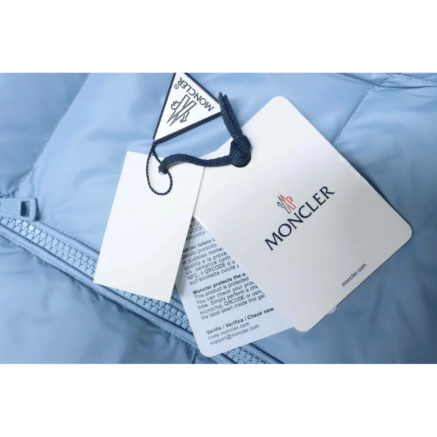 Moncler Patch Zippered Stand-up Collar Blue Down Jacket