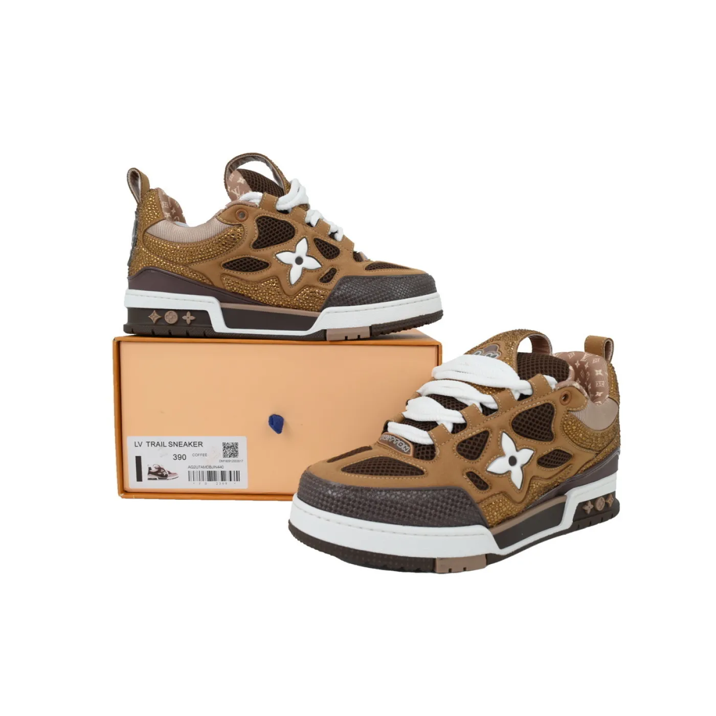 Louis Vuitton LV Skate White Brown With Rhinestones