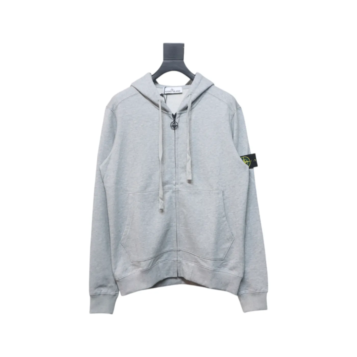 Stone Island Classic Logo Sleeve Patch Zipper Hoodie Gray