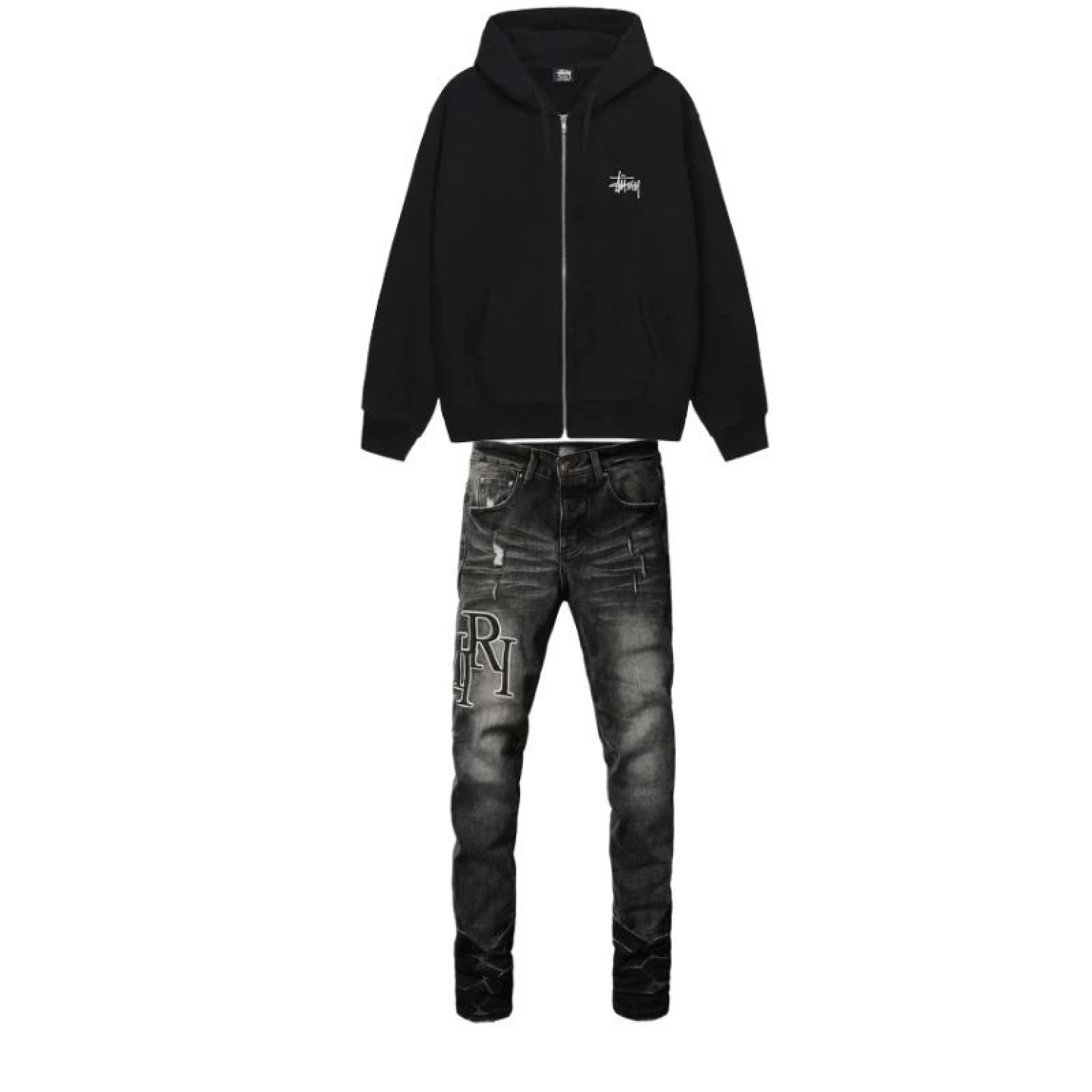 Stussy Basic Stussy Zip Hoodie Black+Amiri Jeans