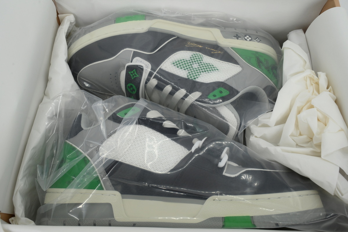 Louis Vuitton LV Trainer Monogram strap Black White Green