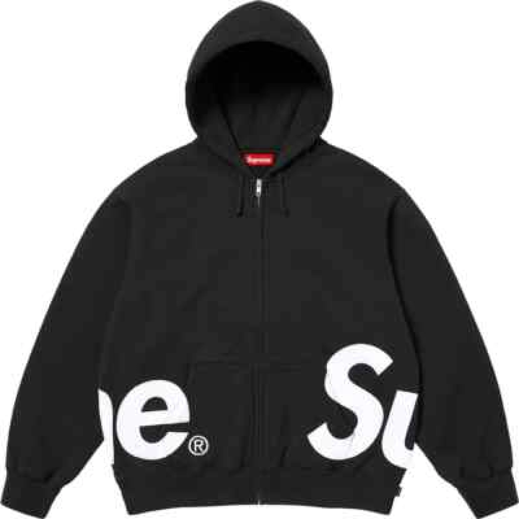 S Big Logo Zip Up Hooded Sweatshirt Black