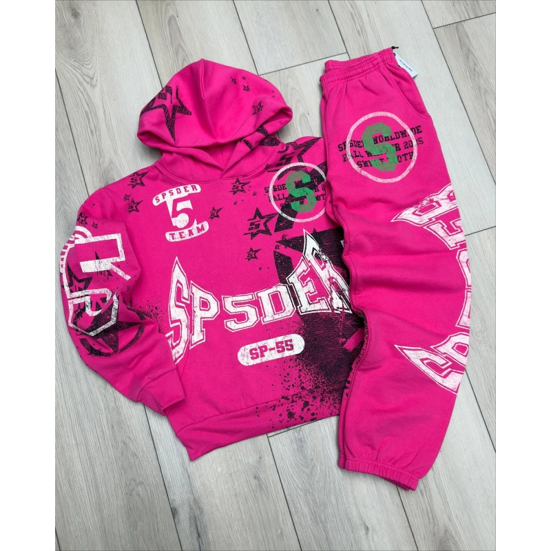 Sp5der Stencil Tracksuit Pink